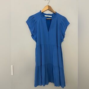 Marie Oliver Blue V-Neck Flutter Sleeve Silk Blend Mini Dress